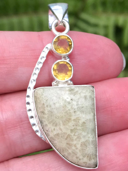 Fossil Coral and Citrine Pendant - Morganna’s Treasures 