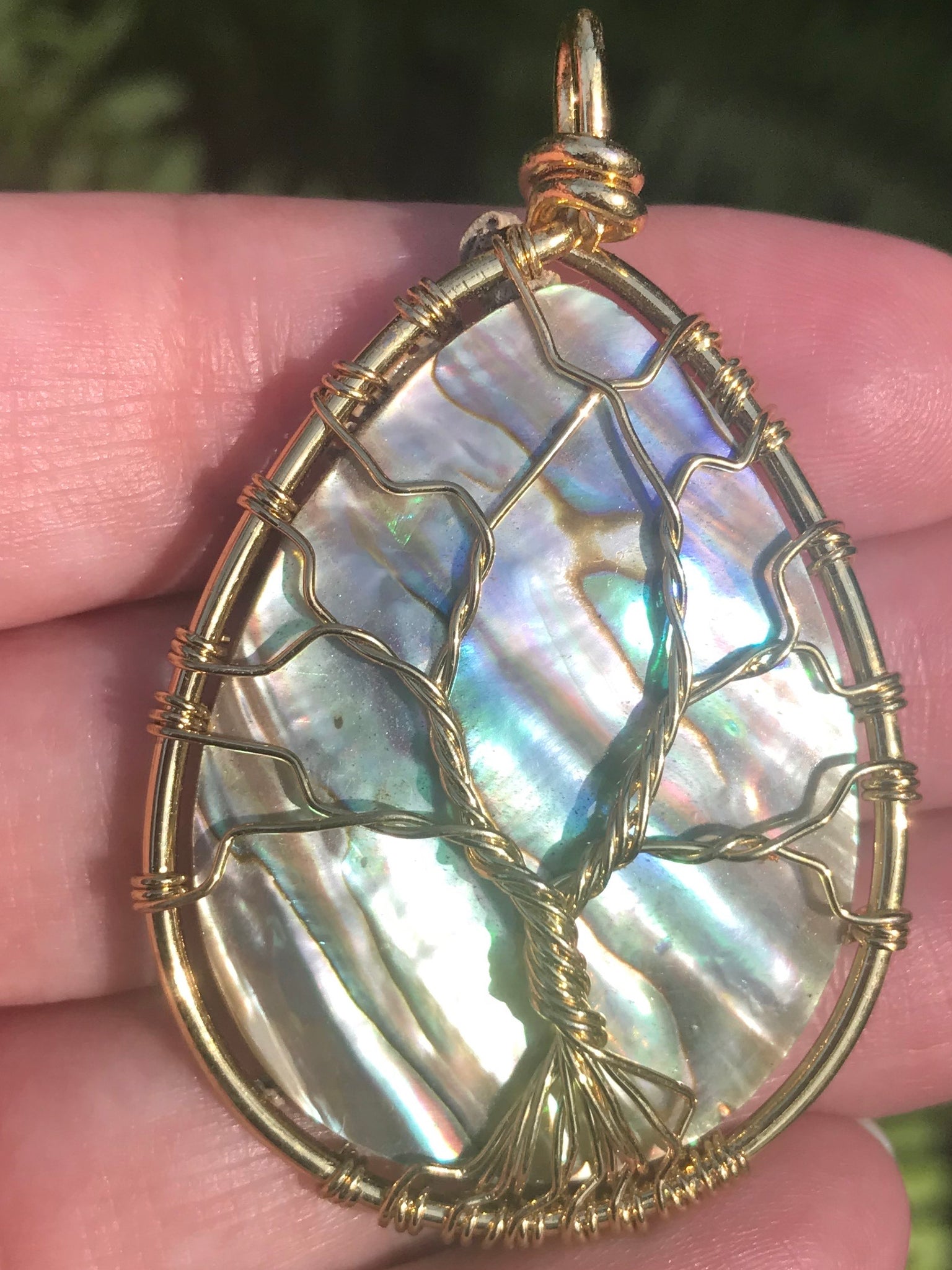 Goldtone Wire-Wrapped Abalone Shell Tree of Life Pendant - Morganna’s Treasures 