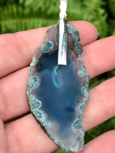 Marine Blue Slice Agate Pendant - Morganna’s Treasures 