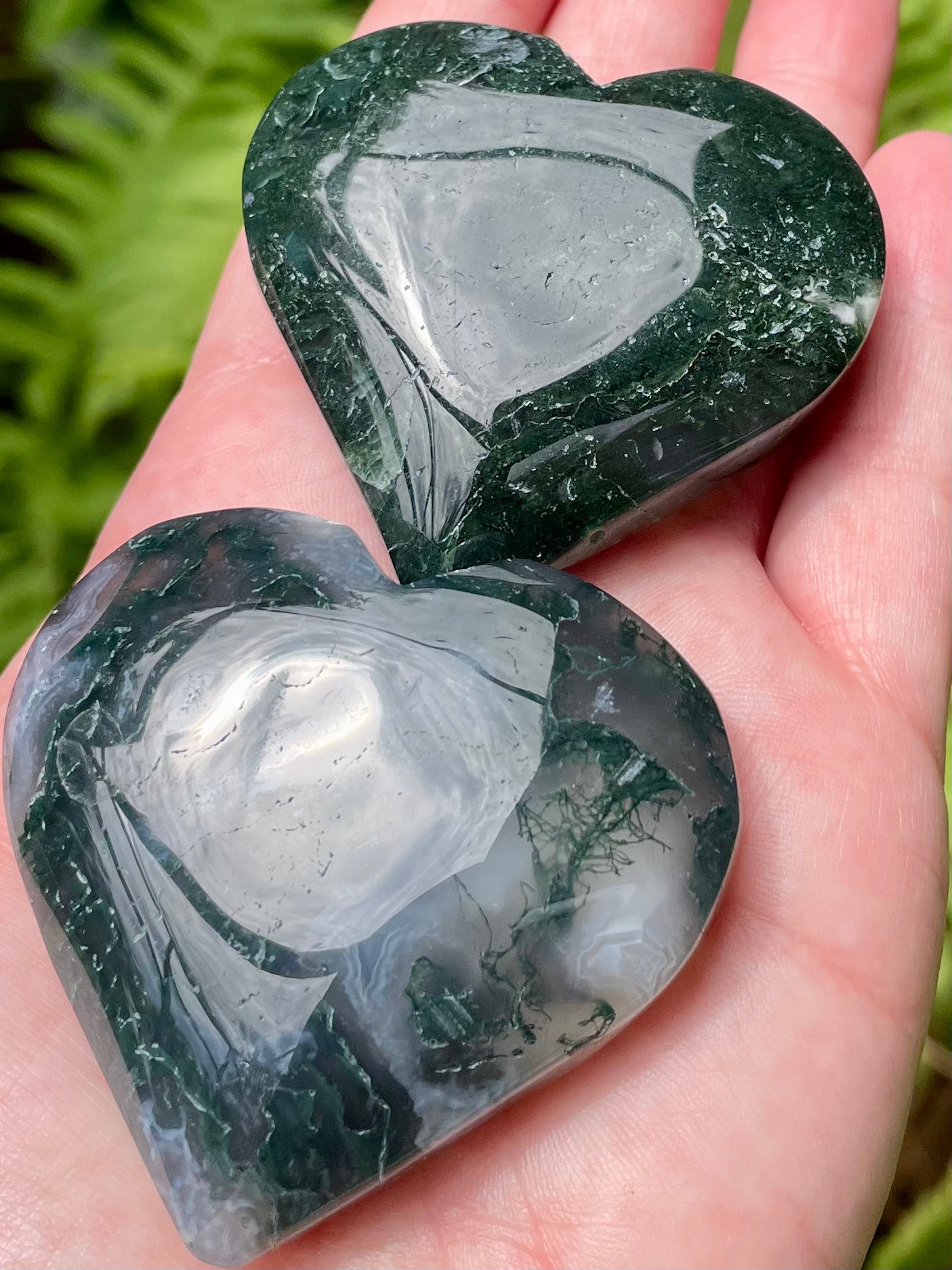 Moss Agate Heart Palm Stones - Morganna’s Treasures 