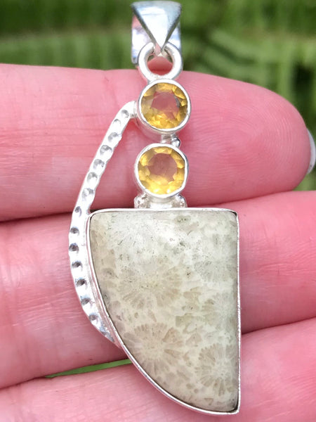 Fossil Coral and Citrine Pendant - Morganna’s Treasures 