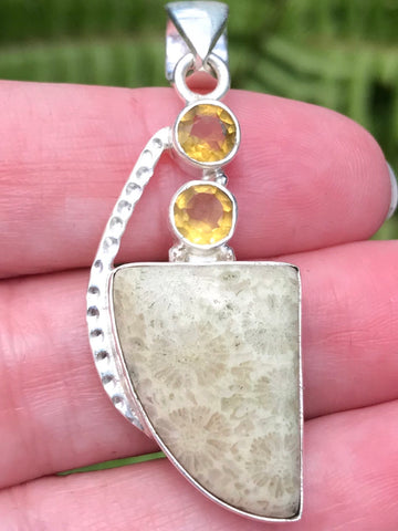 Fossil Coral and Citrine Pendant - Morganna’s Treasures 