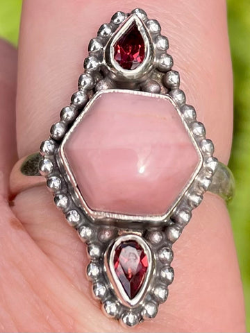 Brecciated Pink Opal and Garnet Ring Size 9 - Morganna’s Treasures 