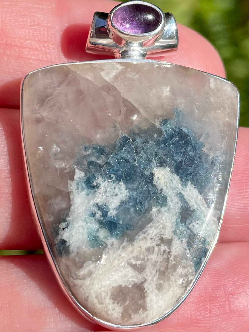 Rare Indicolite (Blue Tourmaline) in Smoky Quartz and Amethyst Pendant - Morganna’s Treasures 