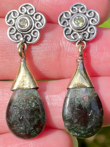 Moss Agate and Peridot Earrings - Morganna’s Treasures 