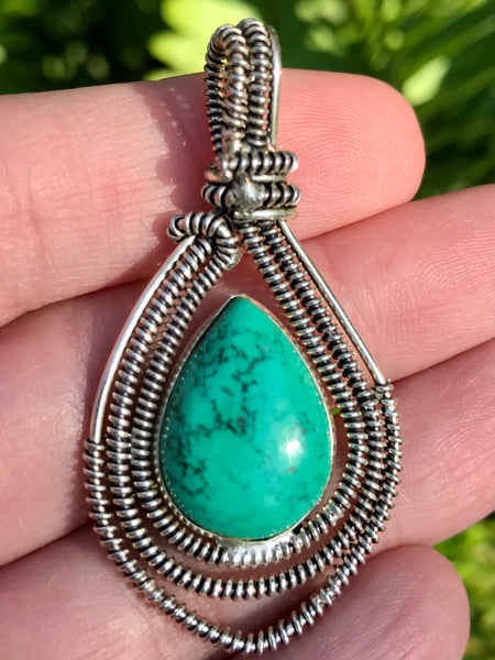Wire-Wrapped Turquoise Pendant - Morganna’s Treasures 