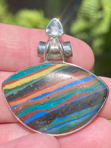 Rainbow Calsilica and Blue Topaz Pendant - Morganna’s Treasures 