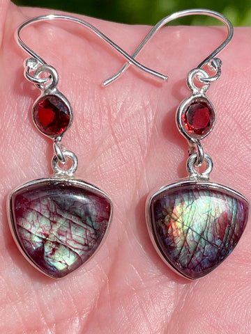 Red Flash Labradorite and Garnet Earrings - Morganna’s Treasures 