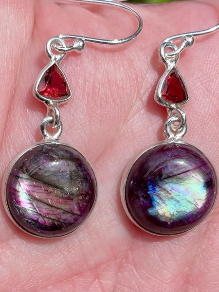 Red Flash Labradorite and Garnet Earrings - Morganna’s Treasures 