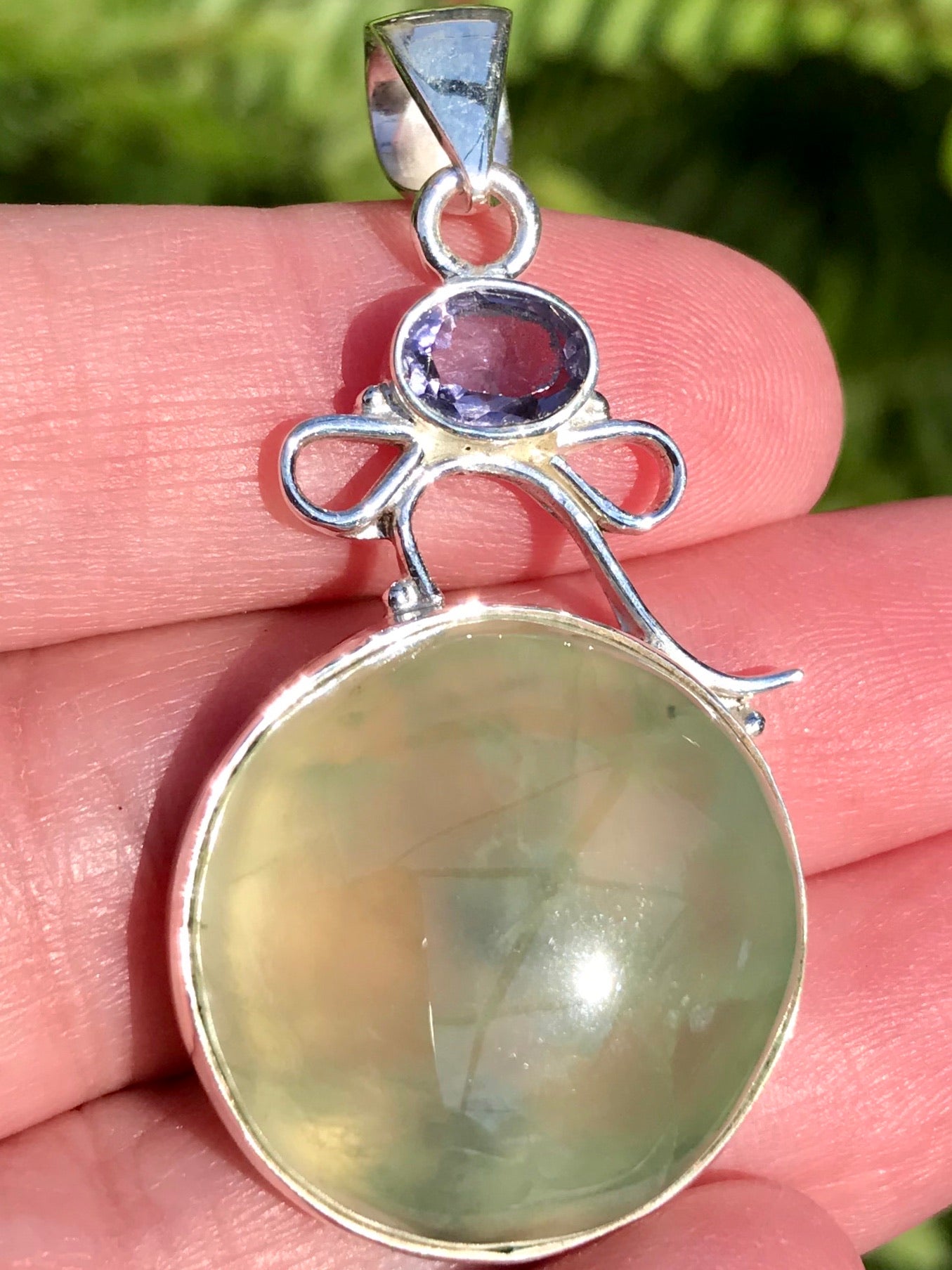 Prehnite and Purple Amethyst Pendant - Morganna’s Treasures 