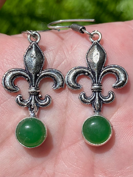 Green Onyx Fleur de lis Earrings - Morganna’s Treasures 