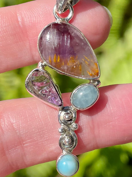 Super Seven, Aquamarine, Amethyst and Larimar Pendant - Morganna’s Treasures 