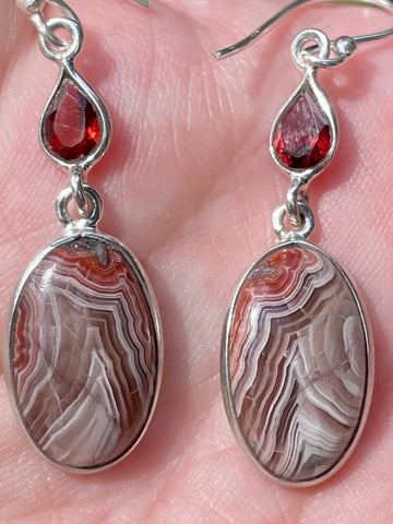 Mexican Laguna Lace Agate and Garnet Earrings - Morganna’s Treasures 