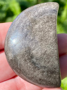 Silver Sheen Obsidian Crescent Moon Palm Stone - Morganna’s Treasures 
