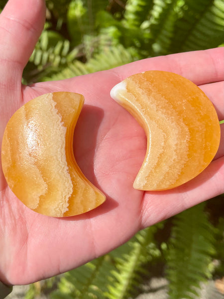 Orange Calcite Moon Palm Stones - Morganna’s Treasures 