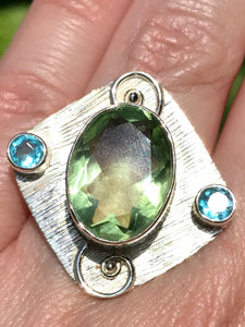 Green Amethyst (Prasiolite) and Blue Topaz Cocktail Ring Size 7 - Morganna’s Treasures 